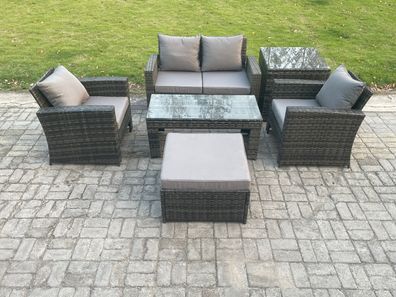 Fimous 5-Sitzer Polyrattan Gartenmöbel Set Garten Sofa Set mit Couchtisch