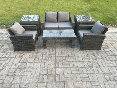 Fimous 4-Sitzer Polyrattan Gartenmöbel Set Garten Sofa Set mit 2 Beistelltische