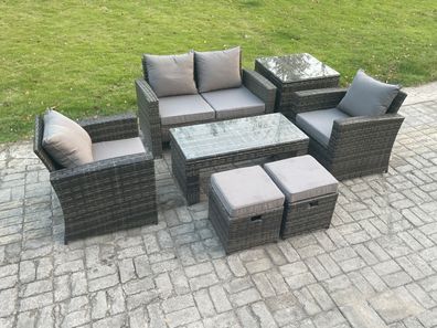 Fimous 6-Sitzer Polyrattan Gartenmöbel Set Garten Sofa Set mit Couchtisch