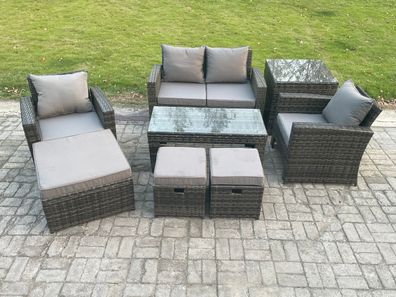 Fimous 7-Sitzer Polyrattan Gartenmöbel Set Garten Sofa Set mit 3 Hocker