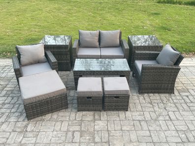 Fimous 9 PCS Garten Lounge Set Polyrattan Gartenmöbel Set mit Couchtisch Stuhl