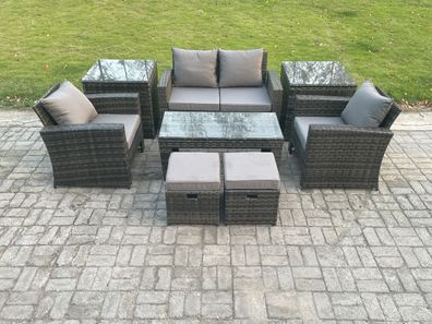 Fimous 8 PCS Garten Lounge Set Polyrattan Gartenmöbel Set mit Couchtisch Stuhl