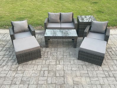 Fimous 7 PCS Garten Lounge Set Polyrattan Gartenmöbel Set mit Couchtisch Stuhl