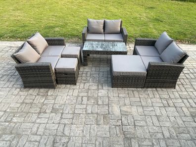 Fimous Lounge Poly Rattan Gartenmöbel Set mit Couchtisch Doppelsitz-Sofa