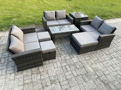 Fimous Lounge Poly Rattan Gartenmöbel Set mit Couchtisch Doppelsitz-Sofa Hocker