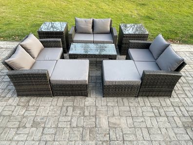 Fimous Lounge Poly Rattan Gartenmöbel Set mit Couchtisch 2 Beistelltische