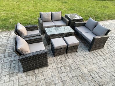 Fimous 8-Sitzer Hoher Récken Rattan Sofa Set mit Liebes-Sofa Lehnstuhl Beistelltische