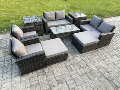 Fimous 8-Sitzer Rattan Gartenmöbel Set Garten Sofa Set mit Stuhls 2 Beistelltische