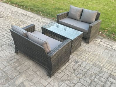 Fimous 3 Stécke Lounge Poly Rattan Gartenmöbel Set mit Sofa und Tisch fér den Garten