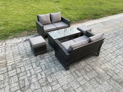 Fimous 5 Stécke Lounge Poly Rattan Gartenmöbel Set mit 2 Kleiner Fußhocker