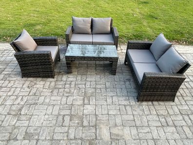 Fimous 4pcs Rattan Gartenmöbel im Freien Sofa Set Tabelle Stuhls Dunkelgrau Gemischt