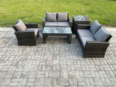 Fimous 5pcs Rattan Gartenmöbel im Freien Sofa Set mit Couchtisch Beistelltische