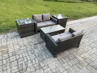 Fimous Hoher Récken Rattan Gartenmöbel Sets mit Couchtisch Beistelltische