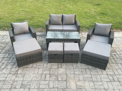 Fimous Hoher Récken Rattan Gartenmöbel Sets mit Couchtisch Dunkelgrau Gemischt