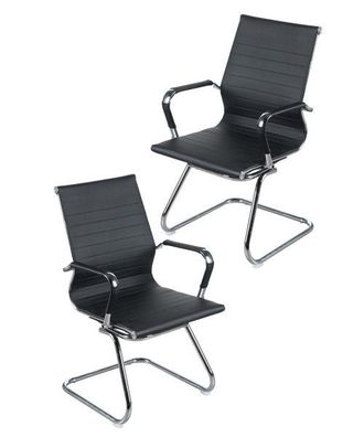 Besucherstuhl Freischwinger Kunstleder chrom, schwarz, 2er Set