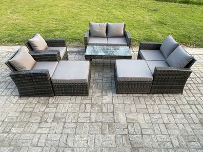 Fimous 8-Sitzer Hoher Récken Rattan Gartenmöbel Sets mit 2 Großer Fußhocker