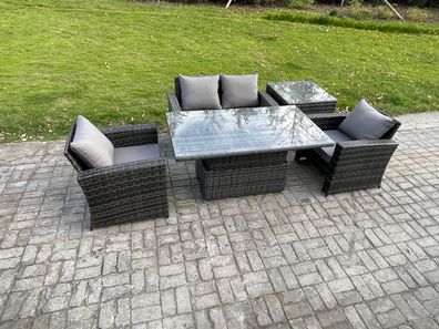 Fimous Polyrattan Gartenmöbel Set Essgruppe Lounge Esstisch mit Sofa Beistelltische