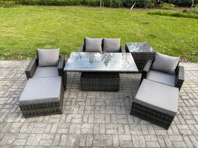Fimous Hoher Récken Rattan Gartenmöbel Sets mit Einstellbare Höhe Esstisch