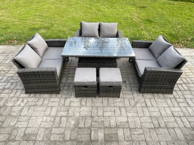 Fimous Polyrattan Gartenmöbel Set Einstellbare Höhe Esstisch Sofa Set