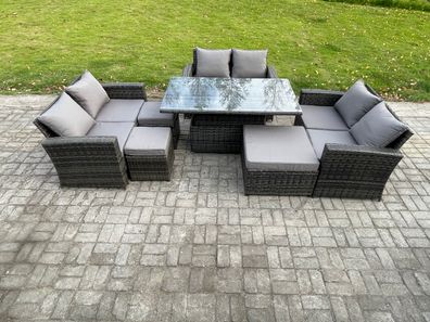 Fimous Polyrattan Gartenmöbel Set Einstellbare Höhe Esstisch Sofa Set mit 3 Hocker