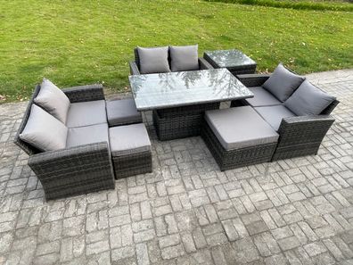 Fimous Polyrattan Gartenmöbel Set Einstellbare Höhe Esstisch Set mit Sofa