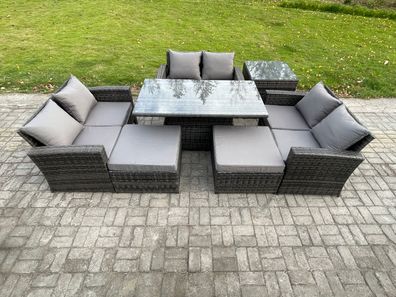 Fimous Polyrattan Gartenmöbel Set mit Doppelsitz-Sofa 2 Großer Fußhocker