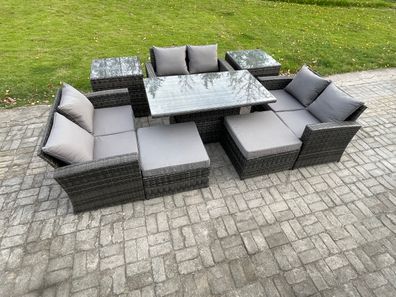 Fimous Polyrattan Gartenmöbel Set mit Doppelsitz-Sofa 2 Beistelltische