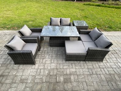 Fimous Rattan Gartenmöbel Set im Balkon 7-Sitzer Einstellbare Höhe Esstisch Set