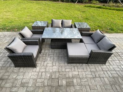 Fimous Rattan Gartenmöbel Set im Balkon Einstellbare Höhe Esstisch Sofa Sets