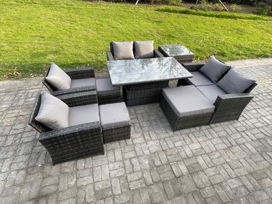 Fimous Gartenmöbel-Set im Freien 9 Stécke Polyrattan Möbel Sofa Esstisch Set