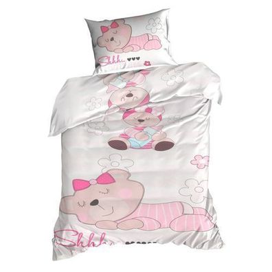Bettwäsche Kissenbezug für Kinder Bettbezug Bettwaren 100 x 135 cm teddybär rosa Deko