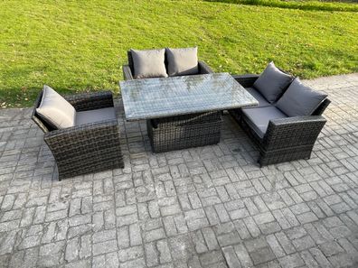 Fimous 4pcs Rattan Gartenmöbel im Freien Sofa Set Einstellbare Höhe Esstisch