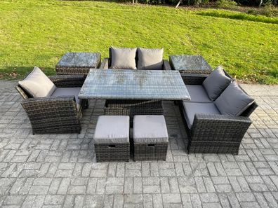 Fimous 7-Sitzer Rattan Gartenmöbel Set Garten Einstellbare Höhe Esstisch Sofa Set