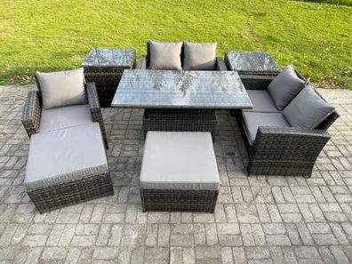 Fimous 7-Sitzer Rattan Gartenmöbel Sets Garten Einstellbare Höhe Esstisch Sofa Set