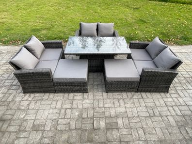 Fimous 8-Sitzer Polyrattan Gartenmöbel Einstellbare Höhe Esstisch Sets