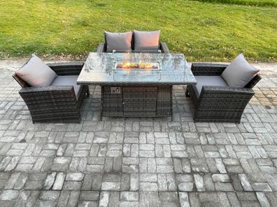 Fimous 4-SitzerÂ Rattan Gartensofa Set Gartenmöbel Gas Feuerstelle Esstisch Heater