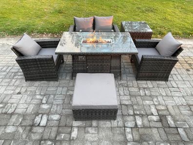 Fimous 5-SitzerÂ Rattan Gartensofa Set Gartenmöbel Gas Feuerstelle Esstisch