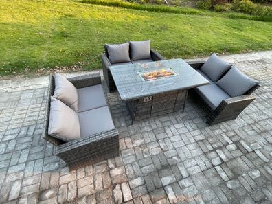 Fimous Gartenmöbel-Set im Freien 6-Sitzer Doppelsitz-Sofa Dunkelgrau Gemischt