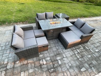 Fimous Hoher Récken Rattan Gartenmöbel Sets mit Beistelltische Dunkelgrau Gemischt