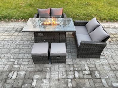 Fimous 5 Stécke Gartenmöbel Set Polyrattan Gas Feuerstelle Esstisch Sofa Set