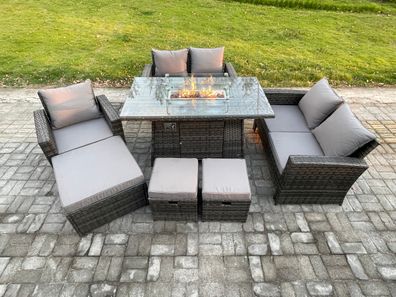 Fimous 8-Sitzer Rattan Gartenmöbel im Freien Gas Feuerstelle Tisch Sets