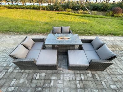 Fimous Polyrattan Gartenmöbel Set Garten Sofa im Freien Gasfeuerstelle Esstisch