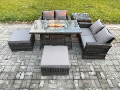 Fimous 6-Sitzer Polyrattan Gartenmöbel Set Garten Sofa Gasfeuerstelle Esstisch Set