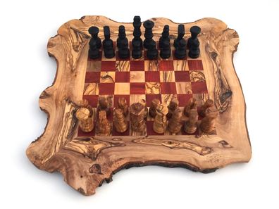 Schachspiel rustikal, Schachbrett Gr. L inkl. 32er Schachfiguren, aus Olivenholz