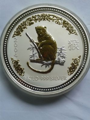 30$ 2004 Australien Lunar Affe gilded 1 kg Silber gilded in Originalmünzdose