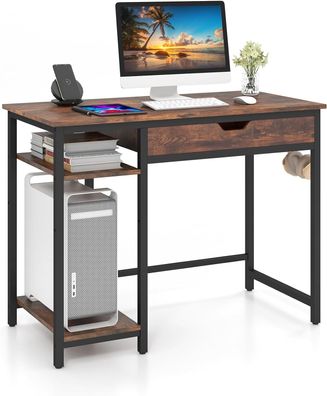 Schreibtisch, Kleiner Computertisch mit Schublade & verstellbarem Regal, PC-Tisch