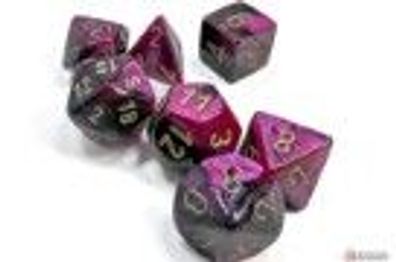 Gemini Mini-Polyhedral Black-Purple/ gold 7-Die Set