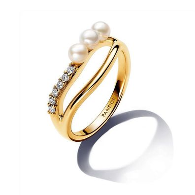 Ring 52 - vergoldet - Doppelband Perle
