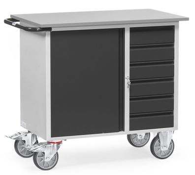 Fetra Werkstattwagen mit Schrank und 6 Schubladen ohne Abrollrand Grey Edition