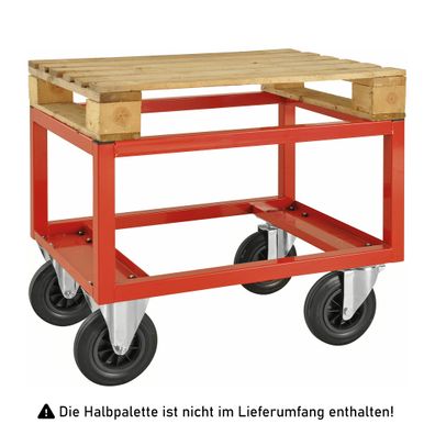 Kongamek Palettenwagen in rot 650mm hoch mit Bremse fuer Halbpaletten 800x600mm